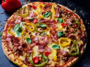 Pizza - Mexicaine Sauce Tomate - Jambon- Fromage-Jambon-Poivron-Huile Pimentee